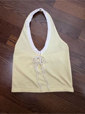 Urban Outfitters Pale Yellow Halter Tank Top with Cream Trim